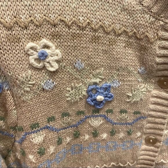 Cherokee Vintage Boho Cottagecore Embroidered Crochet Floral Button Up Sweater - Picture 5 of 5